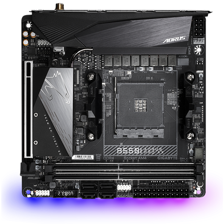 Gigabyte B550I AORUS PRO AX AMD AM4 Mini-ITX Motherboard with WiFi 6, PCIe 4.0, and RGB Fusion 2.0 - Perfect for Compact Gaming PCs and Home Theater Builds