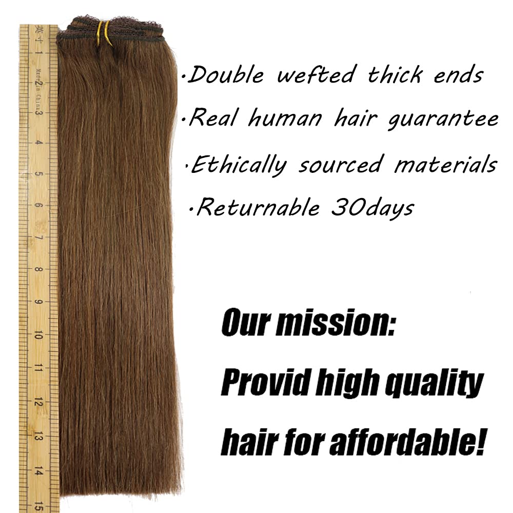 14 Inch Chocolate Brown #4 Real Human Hair Clip In Extensions - 100g Remy Hair, Silky Soft Straight, Double Wefted with Lace Back for Thick Ends | Perfect for Daily Wear, Parties & Special Occasions