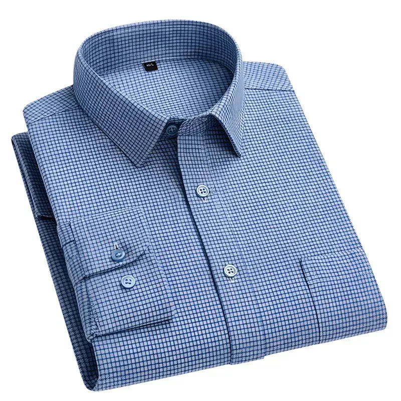 Men's Small Square Check Shirt - Casual Slim Fit Plaid Button Down Shirt for Work, Date & Outdoor Activities