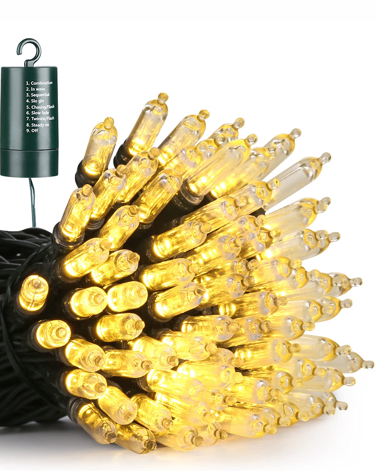 Flacchi 100 LED Warm White Christmas Lights - 33 ft Battery Operated Waterproof String Lights with 8 Modes & Auto Timer - Perfect for Indoor Outdoor Holiday Decor, Xmas Tree, Party, Wedding, Garden, and Home Decoration