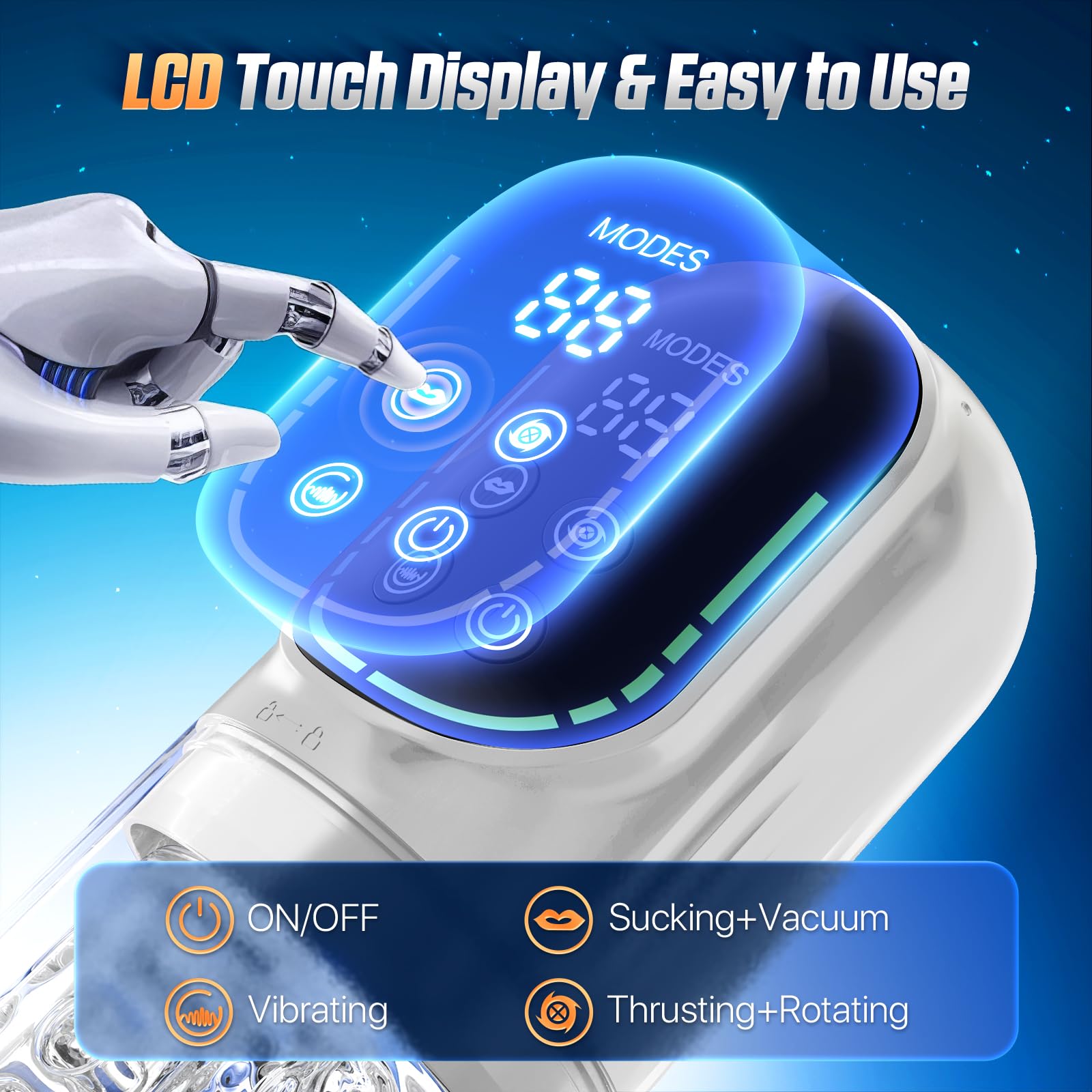 4D Male Masturbator Sex Machine with 12S Pump & 7 Functions - Thrusting, Rotating, Vibrating, Sucking, Licking - LCD Display Pocket Pussy for Men | Realistic Male Sex Toy for Solo Pleasure & Enhancement (Silver, 2024 Model) | Perfect for Discreet Home Use & Stress Relief