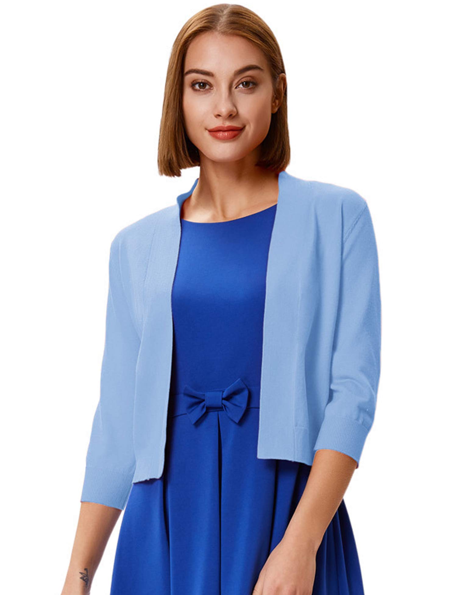 GRACE KARIN Women's 3/4 Sleeve Cropped Cardigan Sweater - Lightweight Knit Open Front Shrug Bolero Jacket for Spring & Fall Layering | Office, Casual, Date Night Outfits