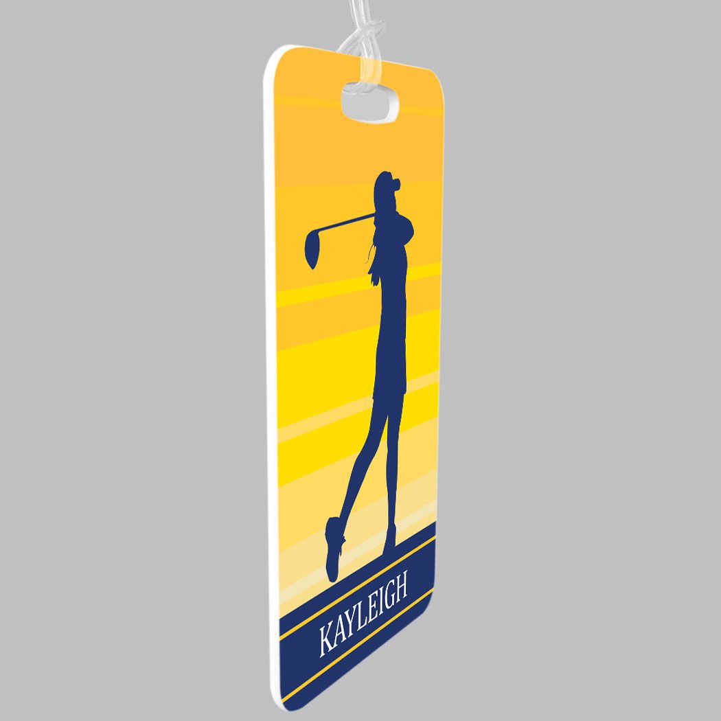 Personalized Golf Bag Tag for Women - Large Yellow Luggage Tag with Standard Lines - Perfect for Golf Travel & Tournament Identification