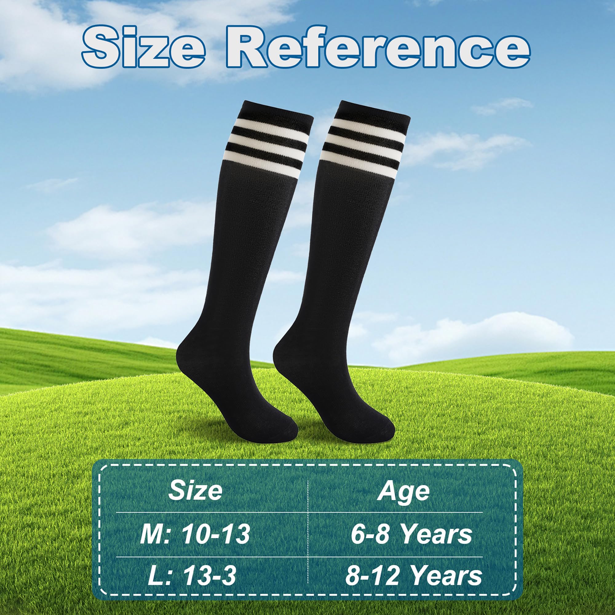 BISOUSOX Kids Soccer Socks - Knee High Athletic Socks for Boys & Girls Ages 6-12 - Cotton Uniform Socks with Stripe Design - Perfect for Soccer Games, Training & Sports Activities