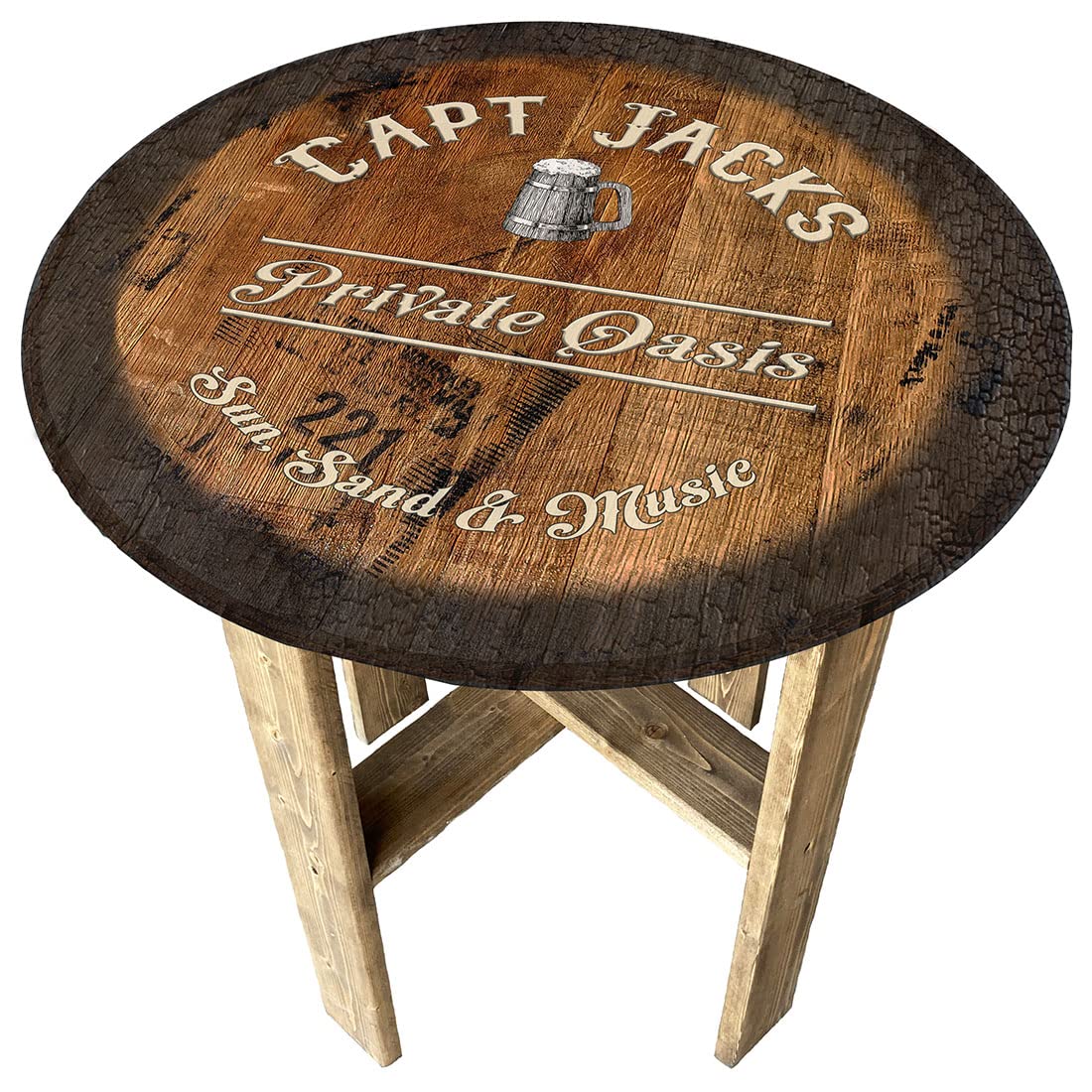 Rustic Round Whiskey Barrel End Table - Farmhouse & Beach House Decor for Lakehouse, Living Room, Bedroom, or Patio
