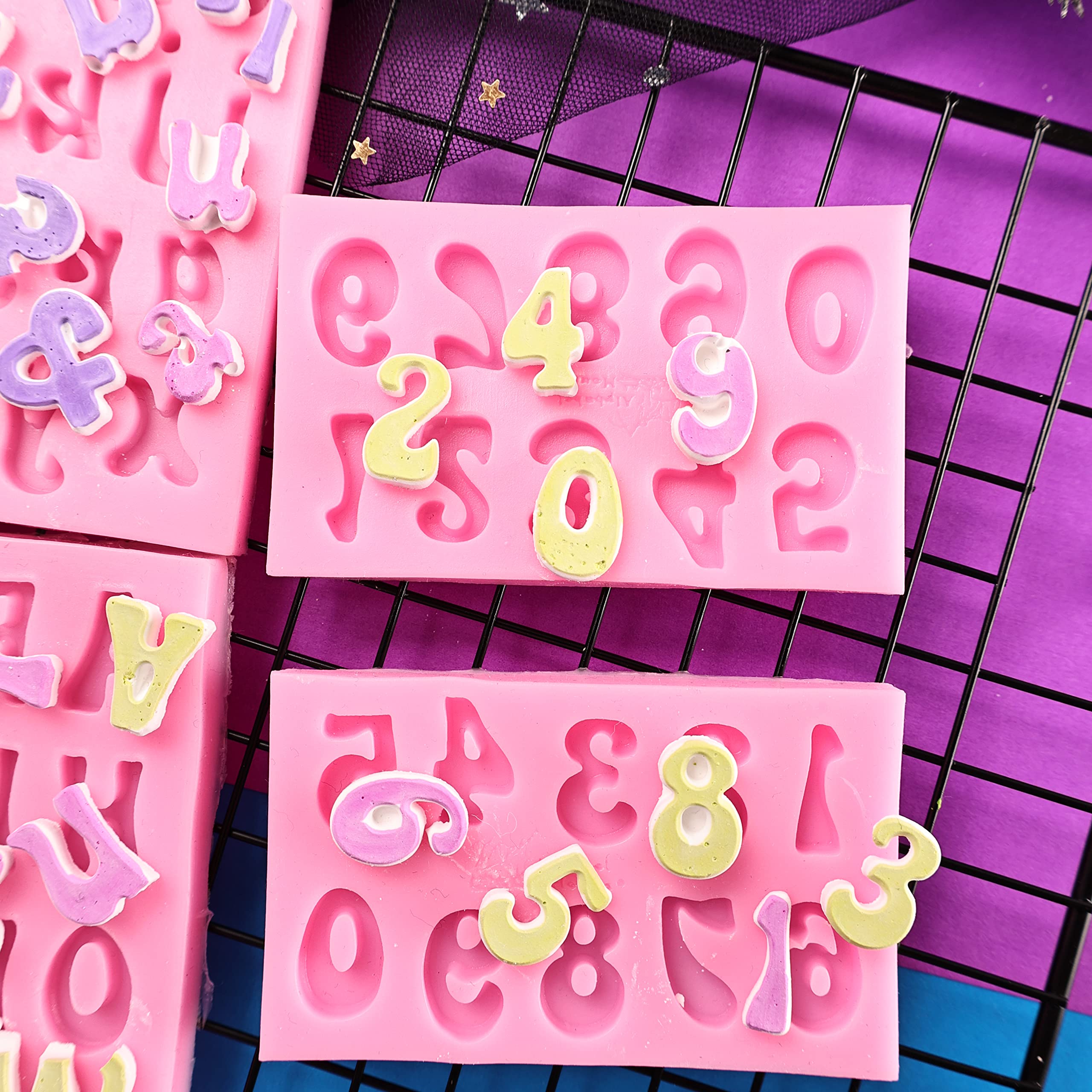 Silicone Alphabet and Number Molds (0-9 & A-Z) - 4-Pack Reusable Fondant, Chocolate, and Baking Molds for Cake Decorating, Cupcake Toppers, and DIY Dessert Crafts - Perfect for Birthday Parties, Wedding Cakes, and Holiday Treats