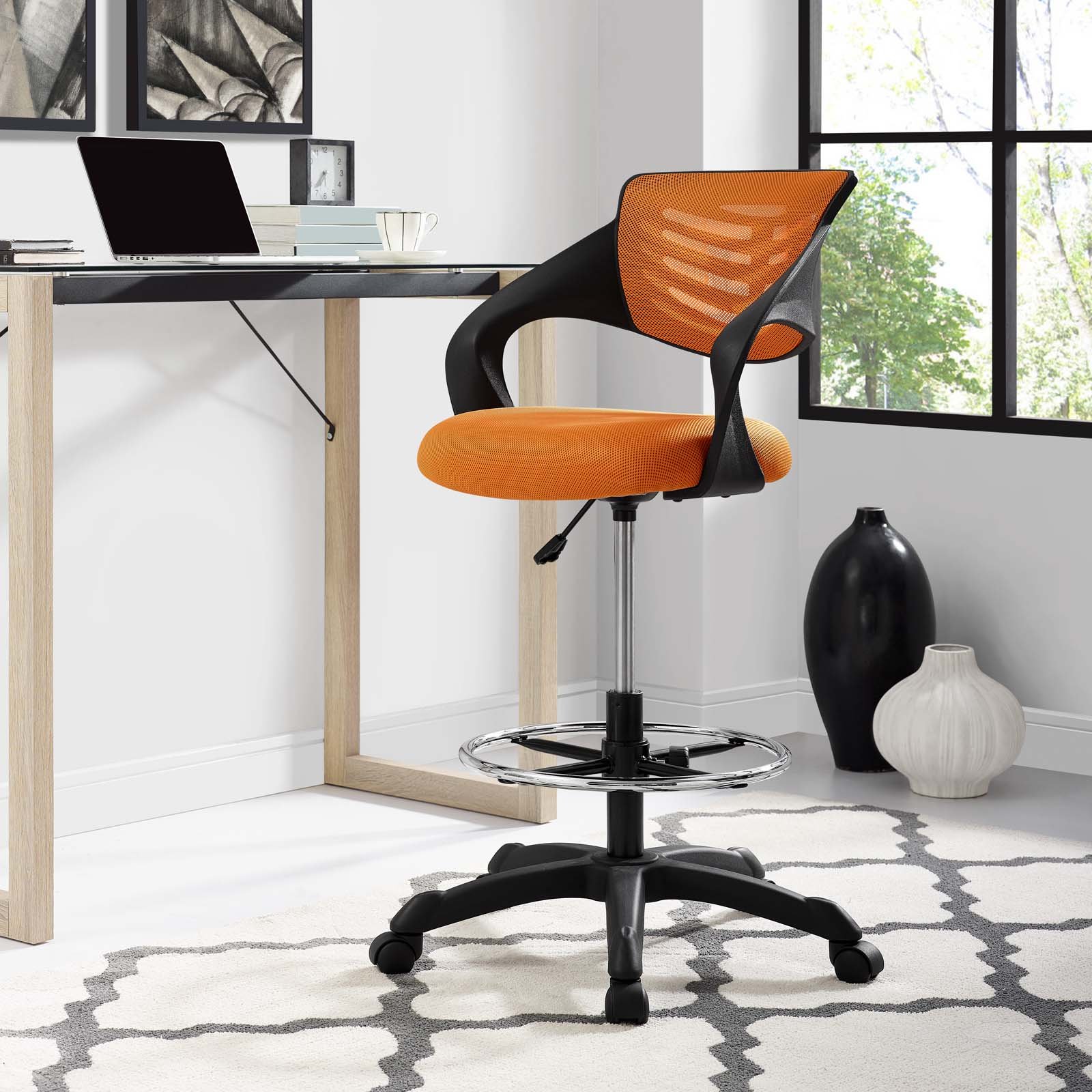 Modern Contemporary Urban Design Home Office Chair - Ergonomic Fabric Desk Chair with Adjustable Height for Work & Study - Orange Accent for Stylish Workspace Decor