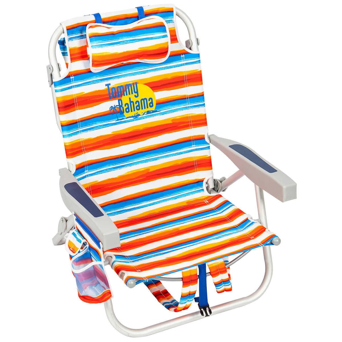 Tommy Bahama 2 Pack Backpack Beach Chair - 5 Position Adjustable Recliner with Lay Flat Feature (Orange Stripes) | Portable Folding Chair for Beach, Camping, Poolside & Outdoor Relaxation
