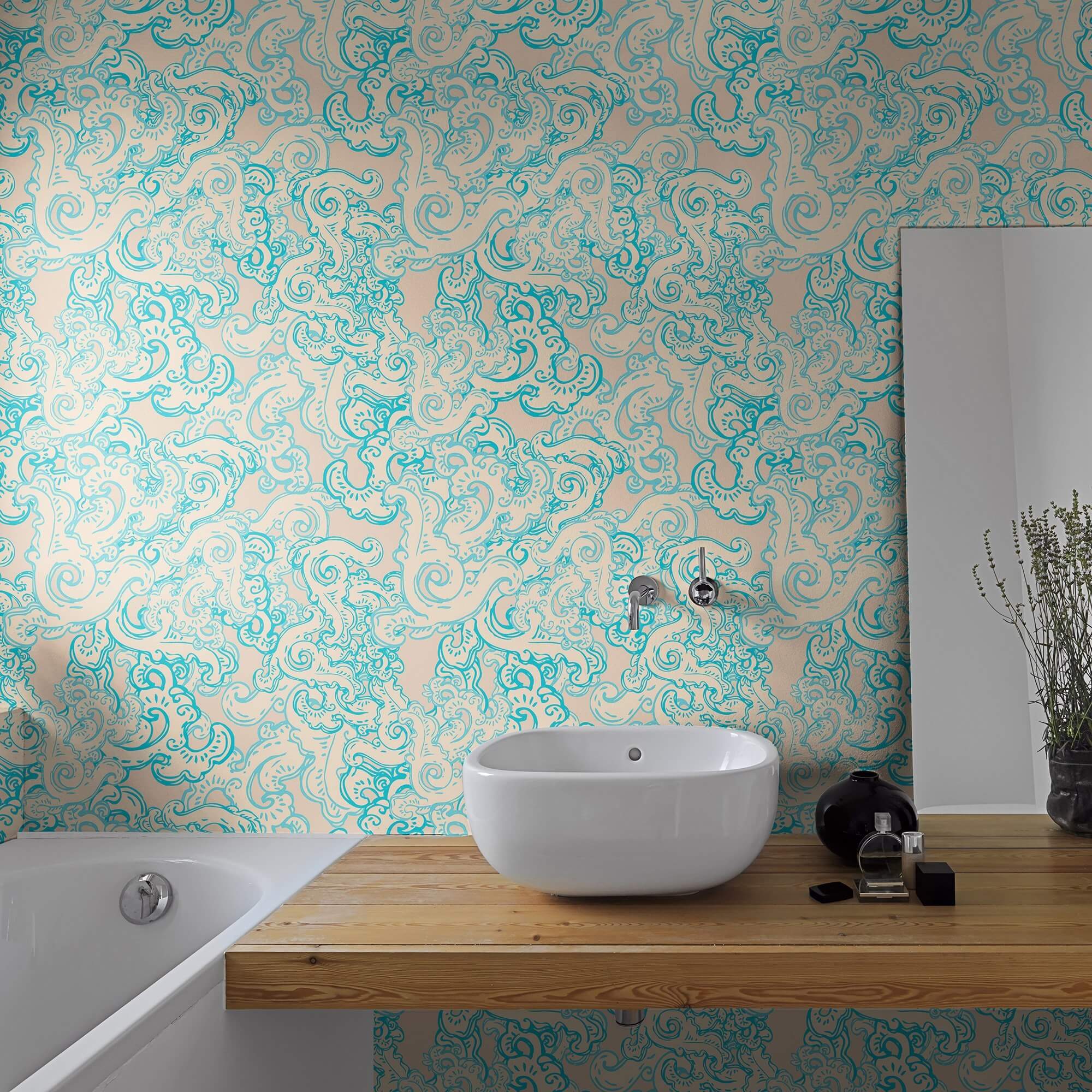 Beige and Blue Fish Nautical Peel and Stick Removable Wallpaper - Self-Adhesive Decorative Wall Covering for Bedroom, Bathroom, Nursery & Home Decor