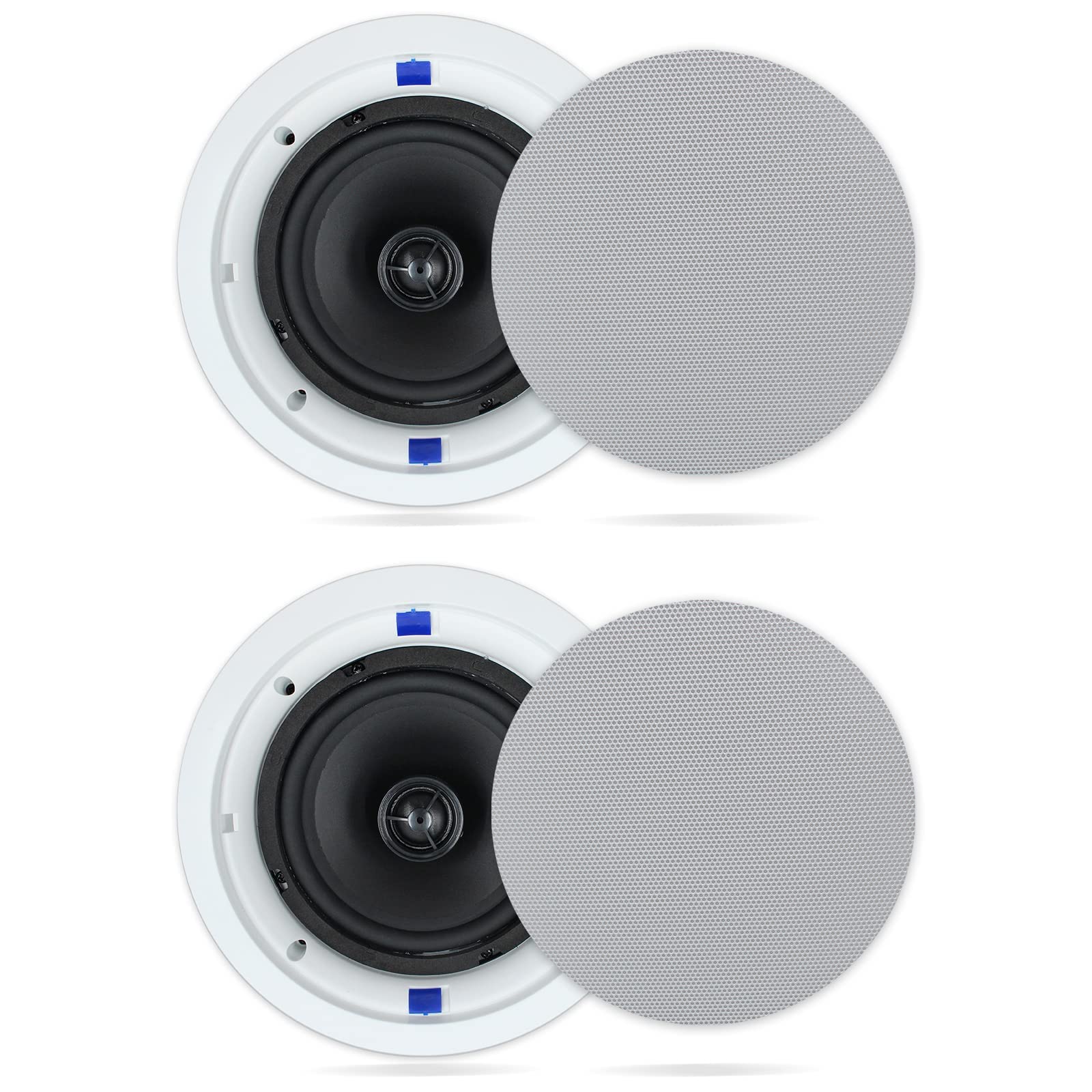 Herdio 6.5 Inch 320W 2-Way Passive Ceiling Speakers - Flush Mount Round White Stereo Speakers for Home Theater, Living Room, Bathroom & Office - Easy Installation (Pair) | Perfect for Background Music & Home Audio Systems