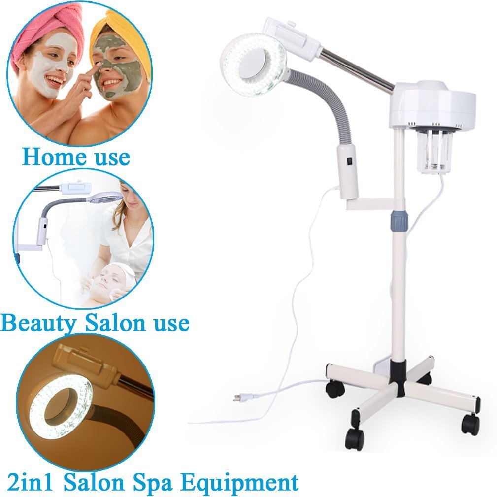 Professional 2-in-1 Facial Steamer with 5X Magnifying Lamp & LED Light - Salon Spa & Home Use Beauty Device for Skin Care, White