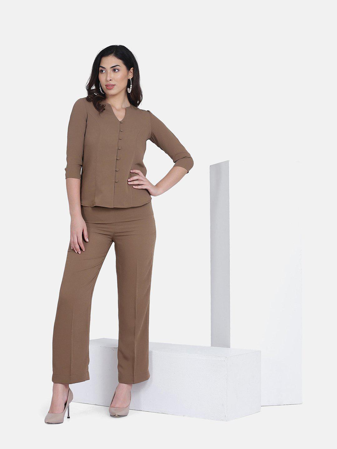Stylish Poly Moss Pant Suit in Brown - Perfect for Office Wear, Business Meetings & Formal Events