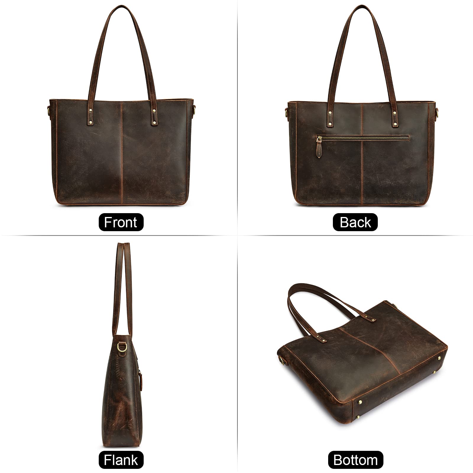 Genuine Leather Shoulder Tote Bag for Women - Large Work Purse Handbag with Multiple Pockets | Perfect for Office, Travel & Everyday Use