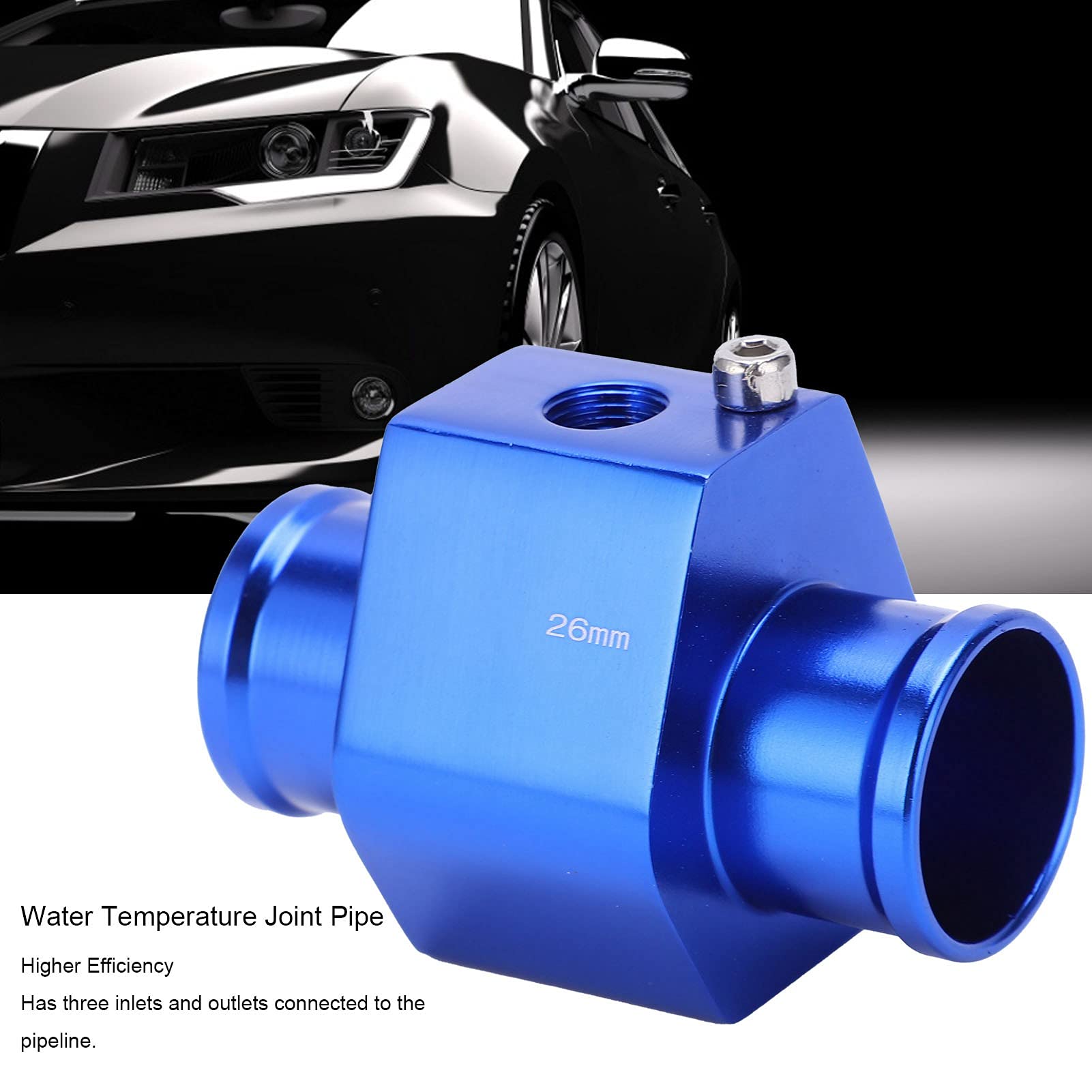 Universal Aluminum Water Temperature Joint Pipe Sensor Gauge - 26mm Blue Radiator Hose Adapter with Clamps for Car, Truck & Motorcycle Engine Cooling Systems