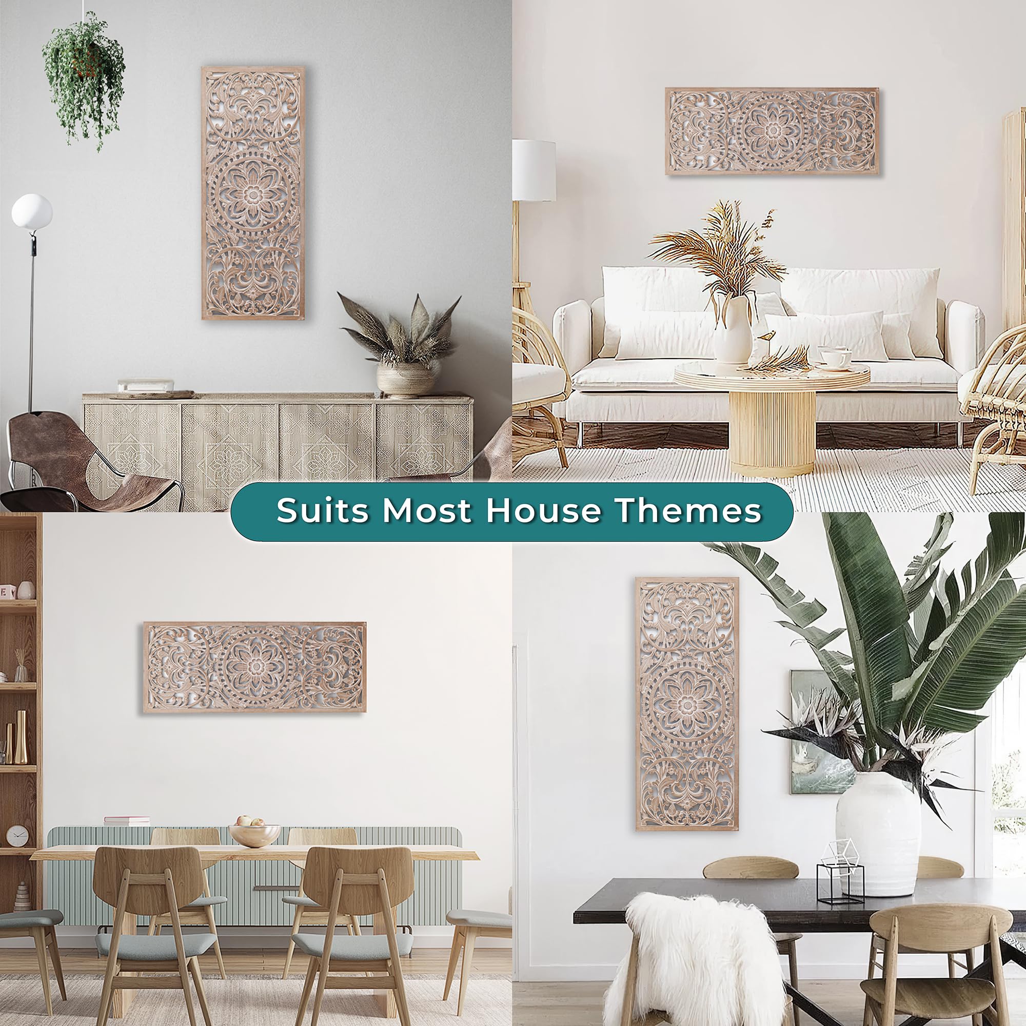 Boho Wall Art - Spiritual Mandala Wood Wall Hanging Decor | Large Hand-Carved Wood Panels for Living Room & Bedroom | Vertical Farmhouse Wall Accents | Perfect for Home, Office & Meditation Space (Amara)