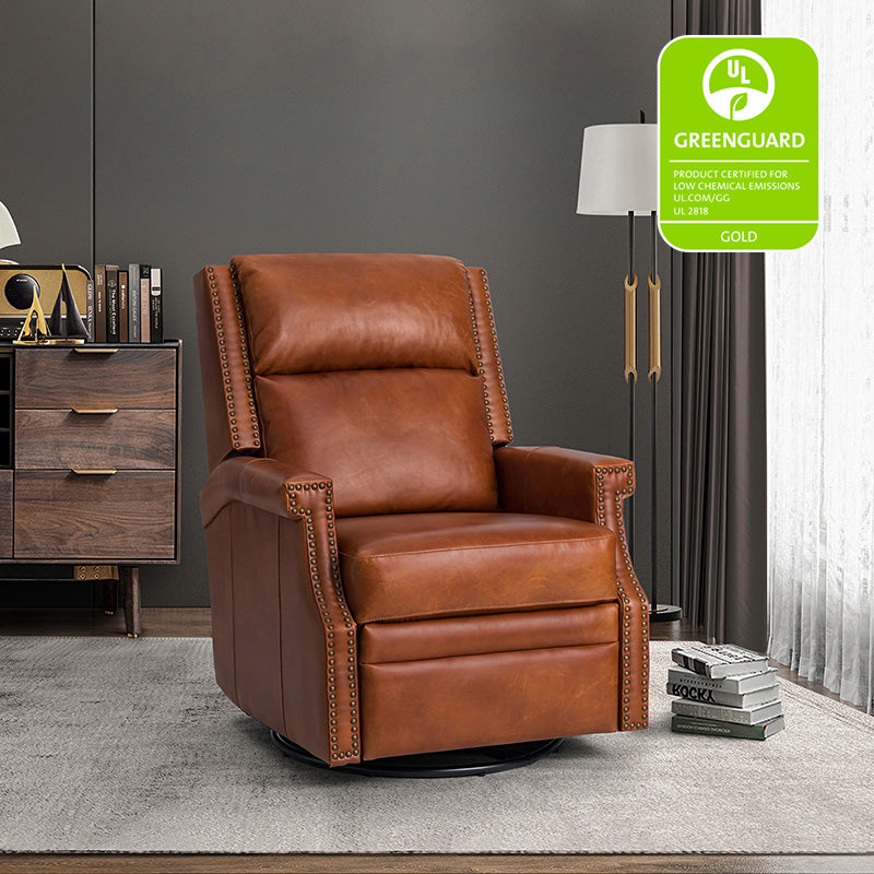 Canace Modern Genuine Leather Manual Glider Rocker Recliner Chair - Comfortable Swivel Lounge Chair for Living Room, Nursery, and Office Relaxation