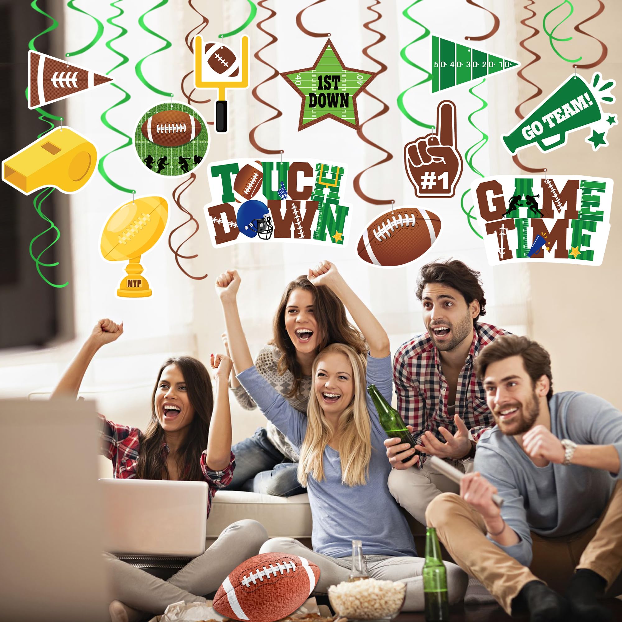 36 Pcs Football Hanging Swirls Decorations - American Football Theme Party Supplies for Super Bowl, Game Day & Sports Events - Perfect for Ceiling Decor, Tailgating & Home Football Parties