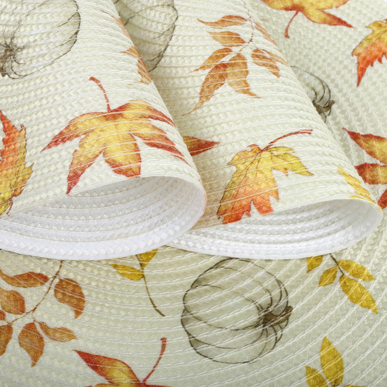 U'Artlines Fall Round Braided Placemats Set of 4 - 15 Inch Pumpkin & Leaves Design, Washable Woven Table Mats for Thanksgiving, Kitchen, Dining Table Decor | Perfect for Autumn Gatherings, Holiday Parties & Cozy Home Dining