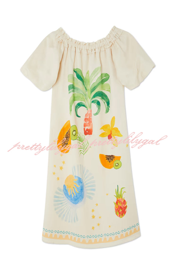 Sunveil Linen Blend Floral Print Puff Sleeve Strapless Maxi Dress with Pockets - Perfect for Beach Weddings, Summer Vacations & Boho Fashion