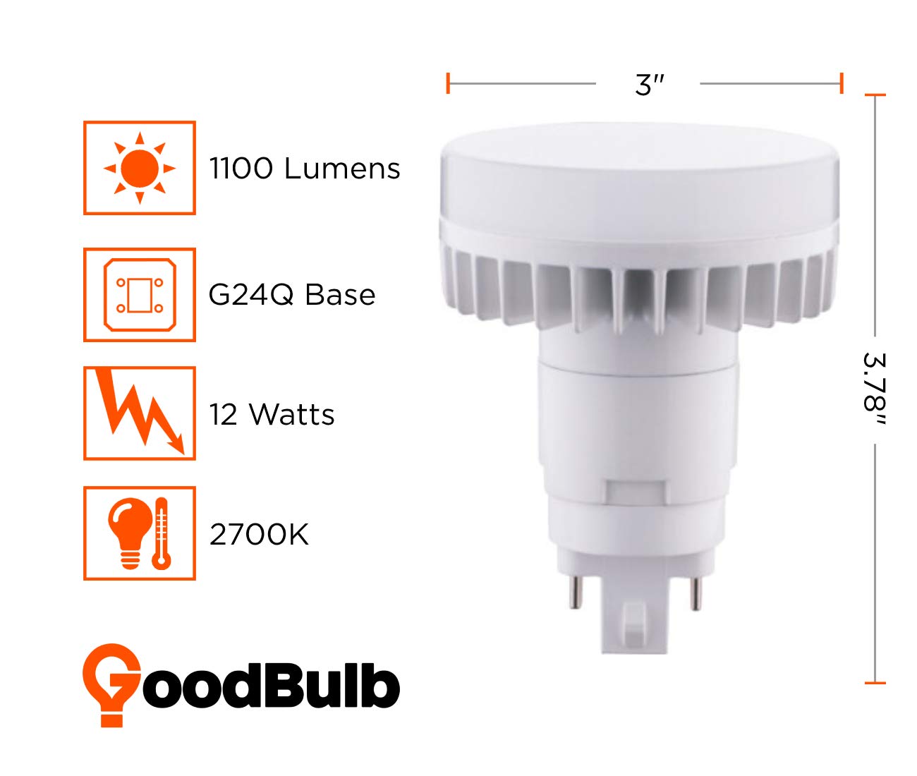 GoodBulb 18W LED Plug-in Light Bulbs - 12W Hybrid 4 Pin G24Q Base, 2700K Soft White, 1100 Lumens, 140° Beam Angle - Energy Efficient Replacement Bulbs for Commercial Use (10 Pack) - Perfect for Offices, Retail Stores, and Restaurants