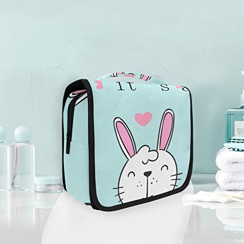 Domook Hanging Travel Toiletry Bag - Cute Bunny Rabbit Design Cosmetic Organizer for Women & Men | Perfect for Makeup, Skincare & Bathroom Storage on Trips