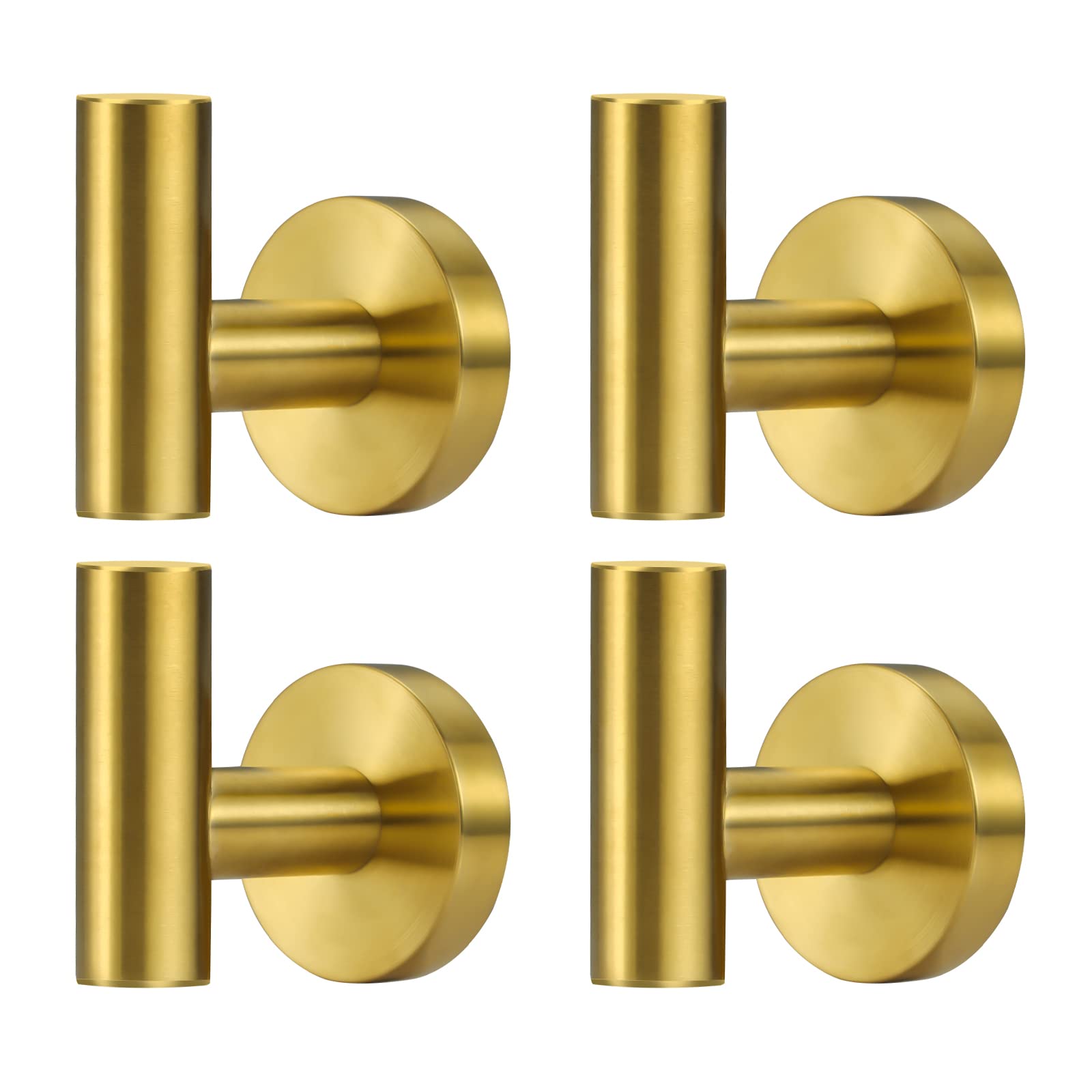 Premium Stainless Steel Towel Hooks 4-Pack - Heavy Duty Gold Bathroom Wall Hooks for Robes, Coats & Clothes - Durable Cabinet & Closet Organizer for Bathroom, Bedroom, Kitchen & Hotel Use - Perfect for Hanging Towels, Sponges & Robes Near Shower or Entryway
