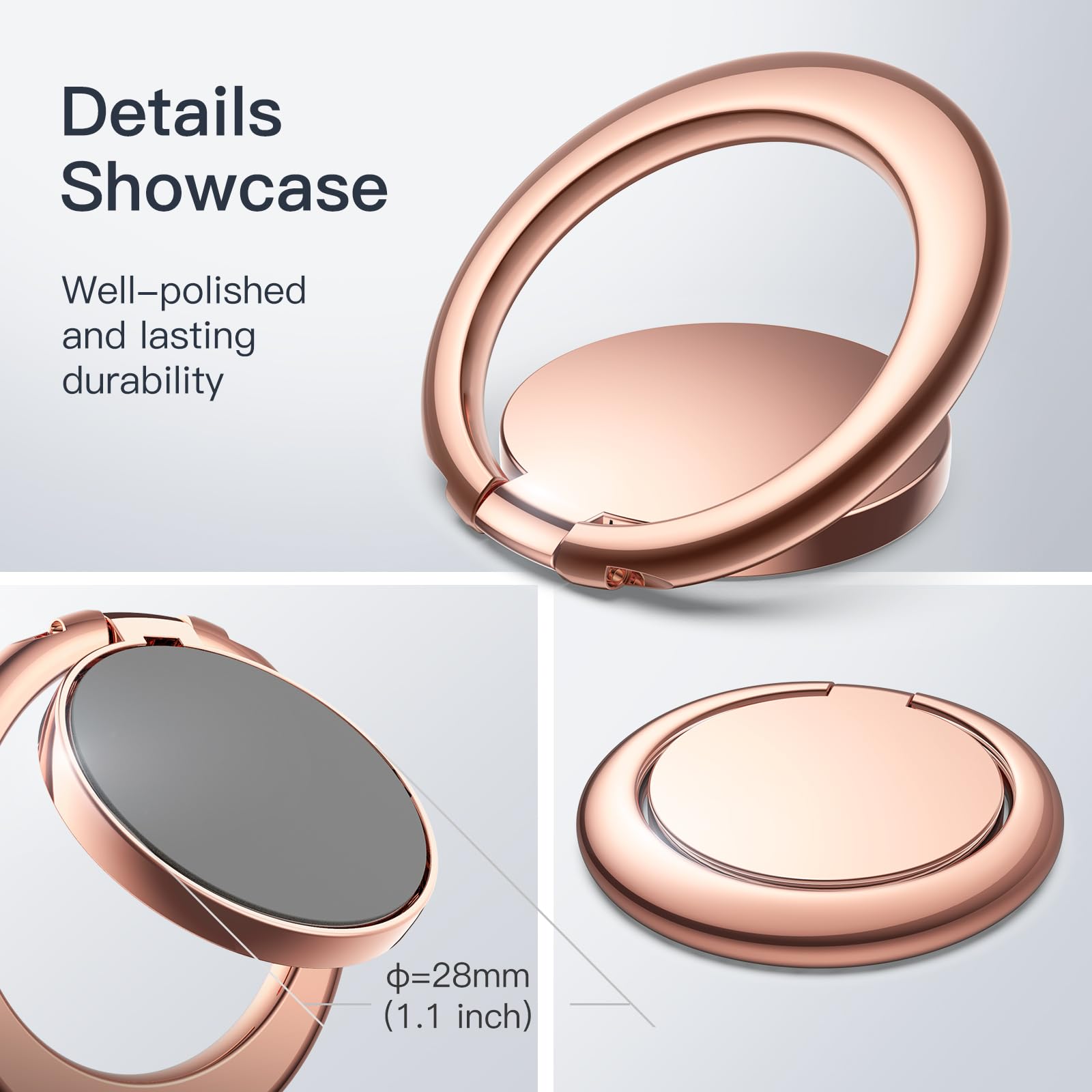 JETech 360° Rotating Metal Phone Ring Holder - Adjustable Finger Grip & Magnetic Car Mount Stand - Compatible with iPhone, Galaxy, Pixel & Most Smartphones (Rose Gold) - Perfect for Driving, Watching Videos & Hands-Free Use