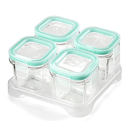 [Pack of 4] Mint Green Lid - 4 Ounce (120ml) Each - Thermal Resistant Toughened Glass