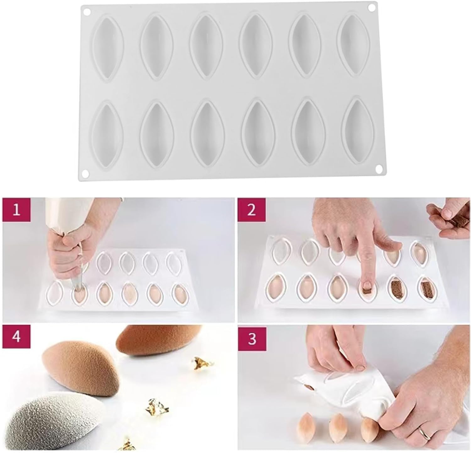 Skytail 12-Cavity Silicone Baking Mold - Quenelle Shape Dessert, Chocolate, Cake, Mousse, Candy, Ice Cube & Jelly Pudding Mold | Reusable Non-Stick Easy Release | Perfect for Home Baking, Party Treats & DIY Desserts