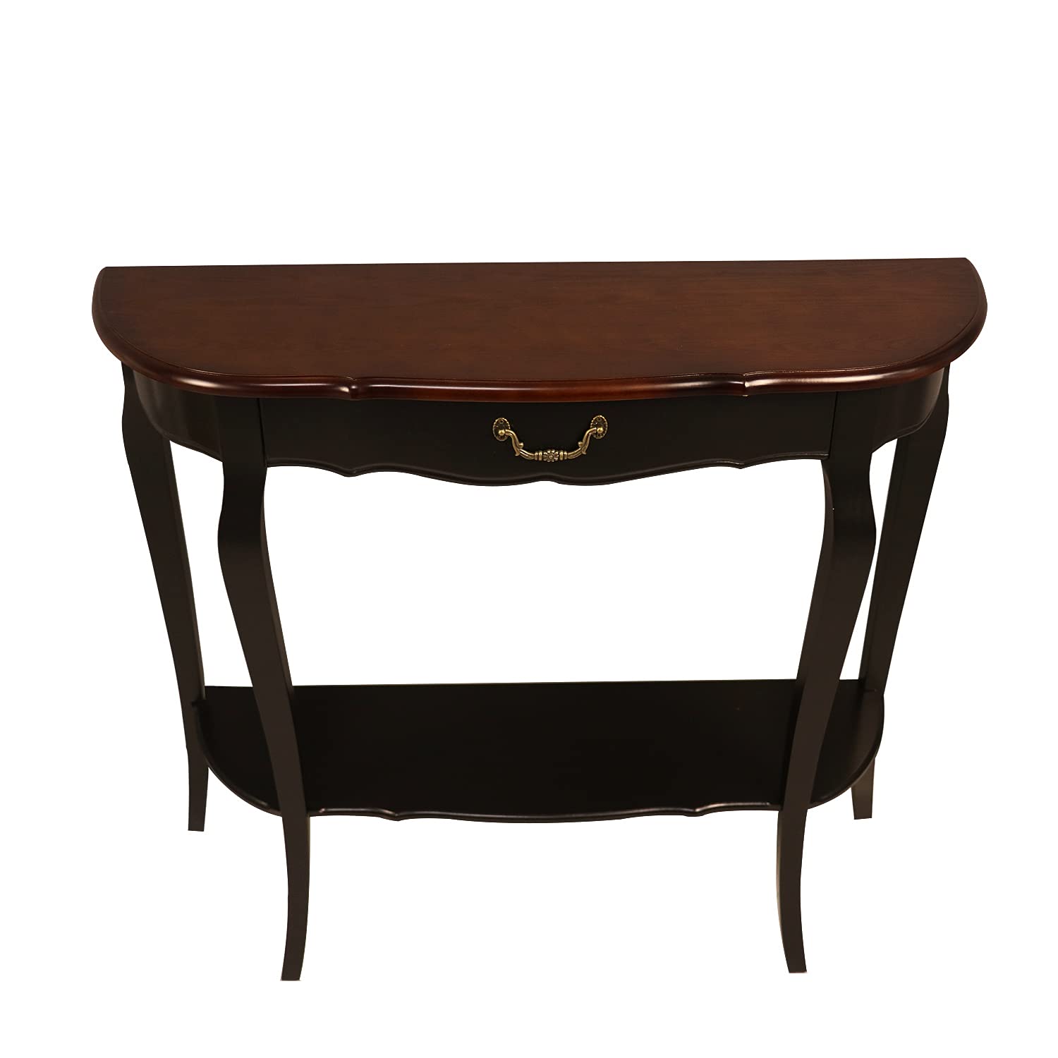 Brown Wood Entryway Console Table with Curved Front Drawer & Shelf - Sofa Table for Living Room, Hallway, Foyer - Easy Assembly Home Furniture for Small Spaces & Apartment Decor