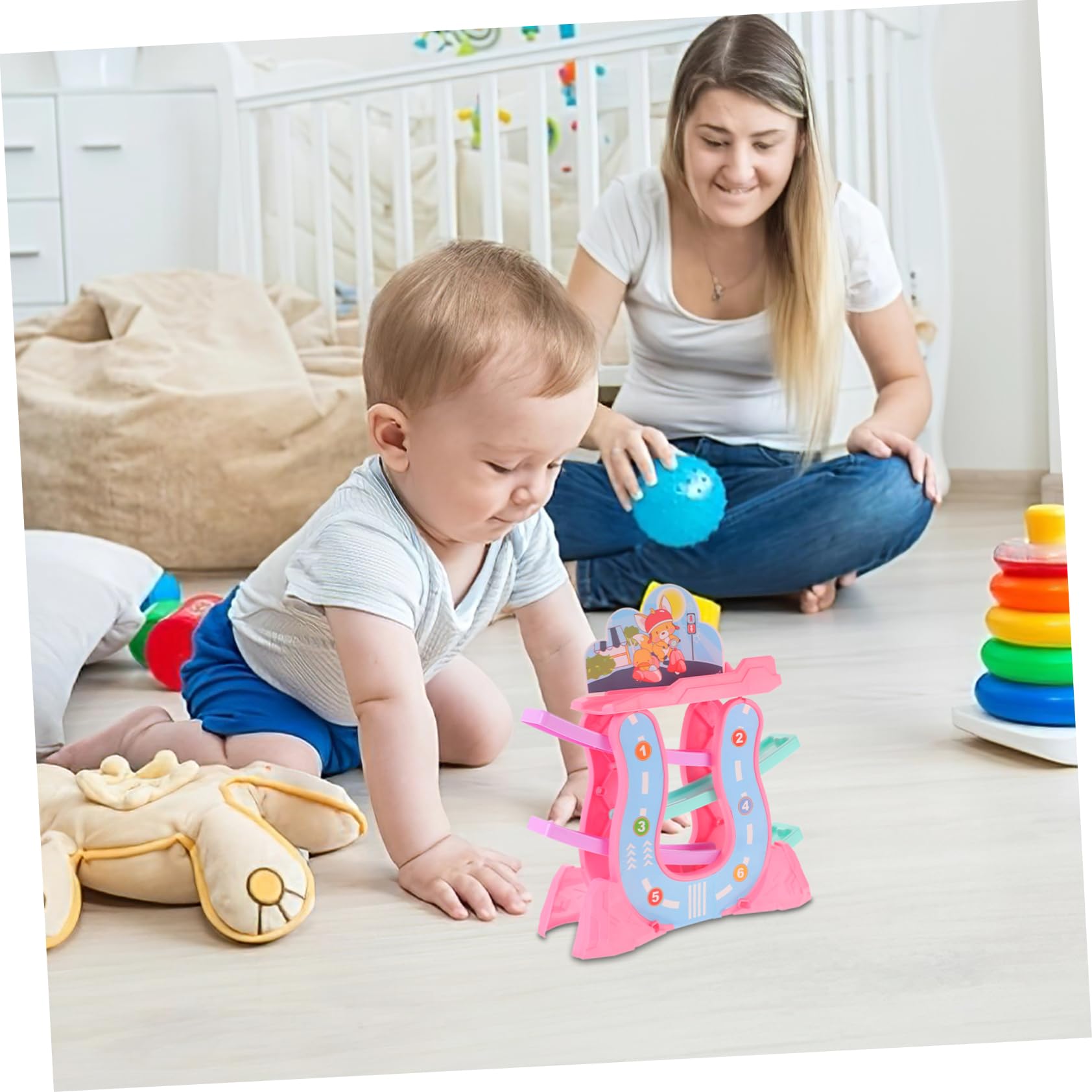 MUSISALY 1 Set Wooden Car Ramp Toy - Educational Sliding Race Track Playset for Toddlers, Kids - Grey - Perfect for Early Learning, Motor Skills Development & Indoor Playtime