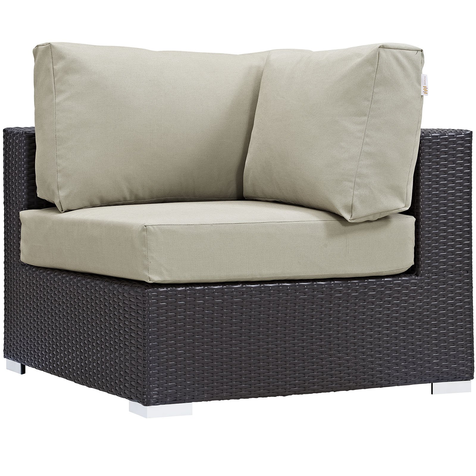Modway Convene Wicker Rattan Outdoor Patio Sectional Sofa - Espresso Beige Corner Seat for Backyard, Garden & Poolside Relaxation
