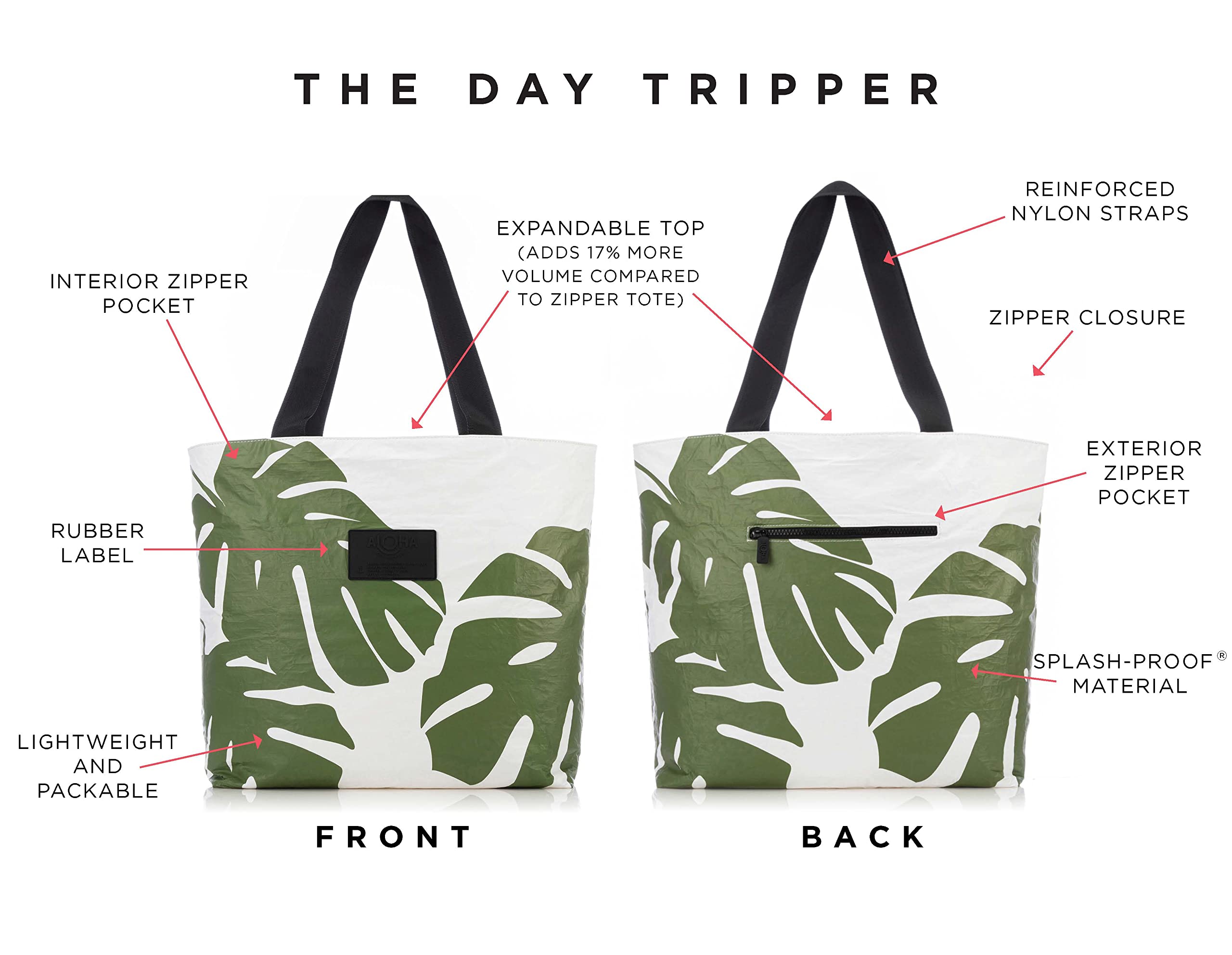 ALOHA Collection Lightweight Packable Splash-Proof Beach Tote Bag - Easy to Clean & Water-Resistant - Perfect for Beach Trips, Poolside Lounging & Travel Accessories