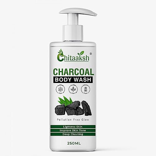 Natural Tan Removal & Glowing Skin Body Wash with Chickpea Flour, Almond, Saffron & Turmeric Extract - 250ml Charcoal Body Wash for Daily Skincare & Sun-Kissed Complexion