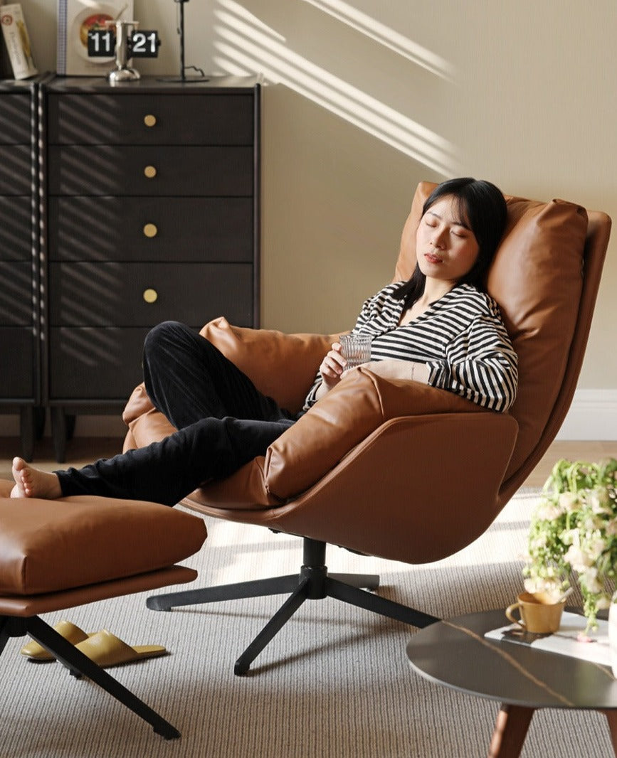 Luxury Italian Organic Leather Swivel Sofa Chair - Modern Living Room, Office & Lounge Seating for Home Decor