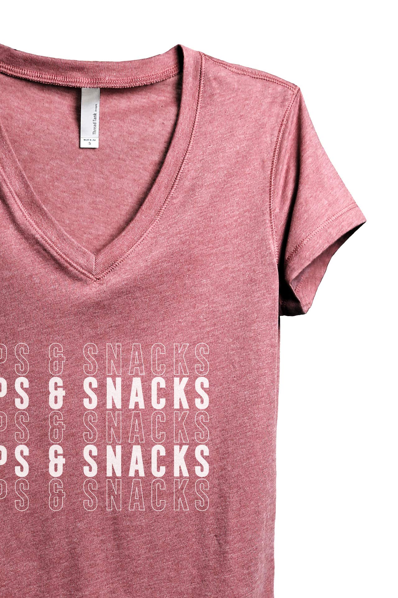 Thread Tank Naps and Snacks Women's Casual V-Neck T-Shirt - Soft Relaxed Fit Tee for Everyday Wear, Lounge & Outings