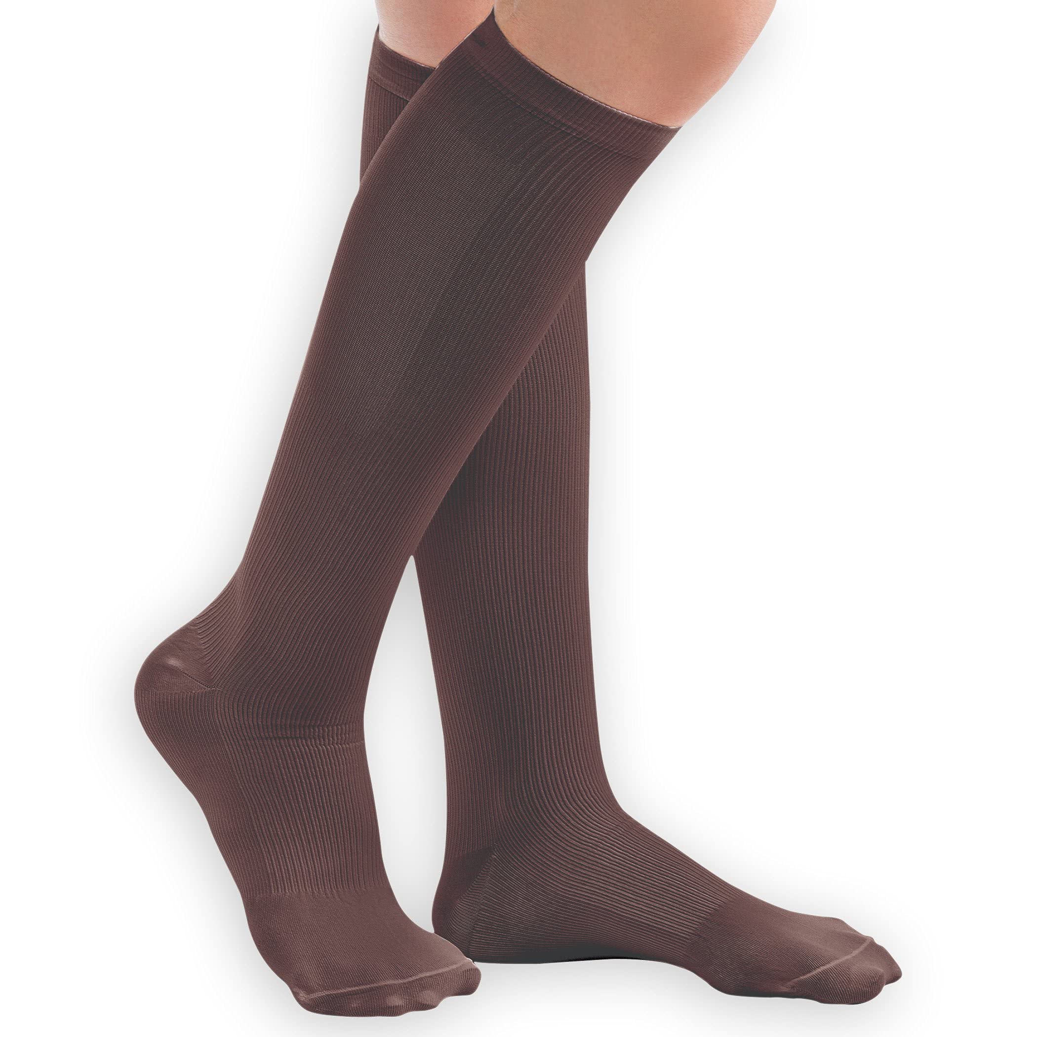 Men's Compression Socks 20-30 mmHg Firm Support - Brown Small Size - Made in USA - Ideal for Running, Travel & Varicose Vein Relief