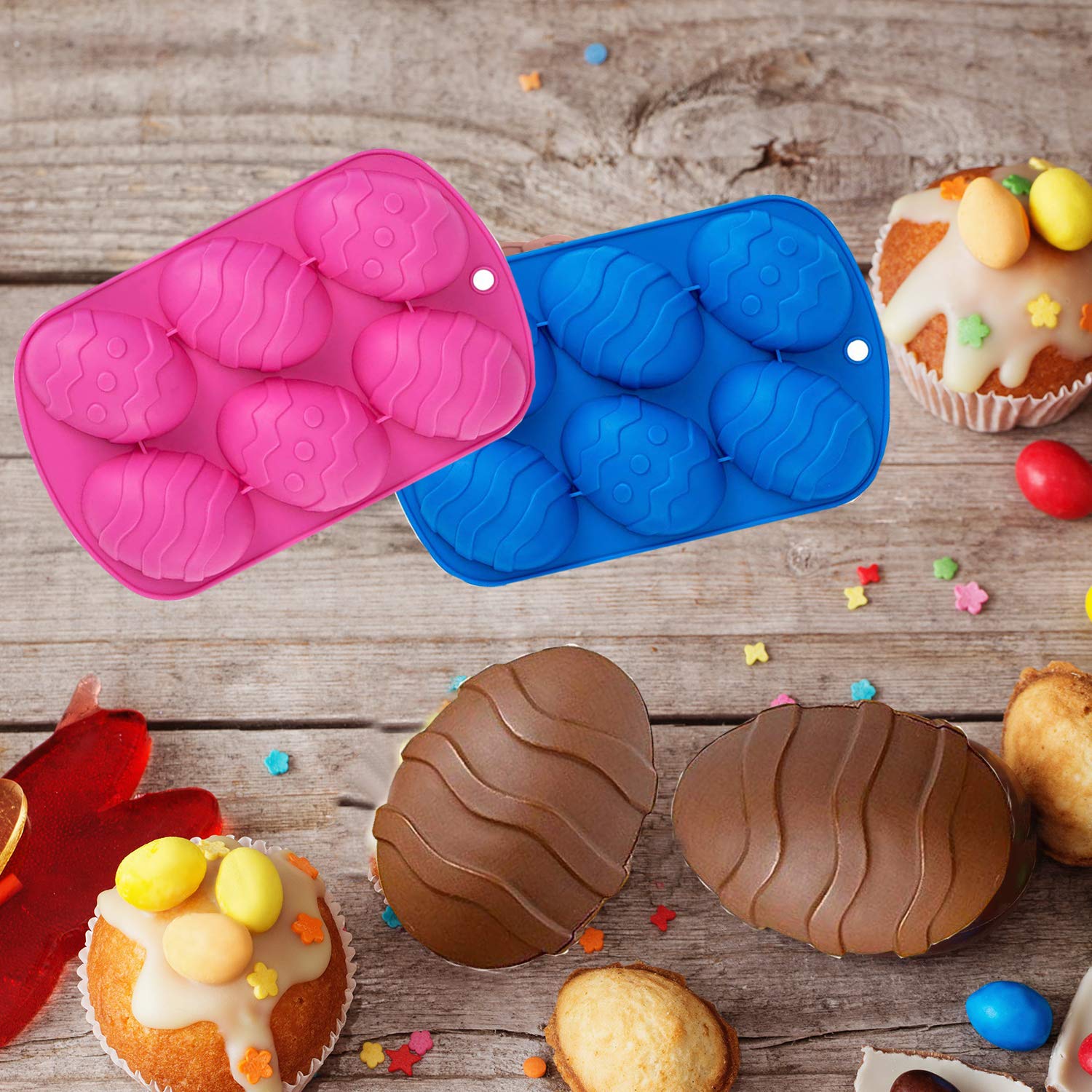 2 Pack Easter Egg Silicone Cake Molds - 6 Cavity Chocolate Candy Molds for DIY Baking, Jelly, Fondant - Perfect for Easter Treats, Holiday Desserts & Party Favors
