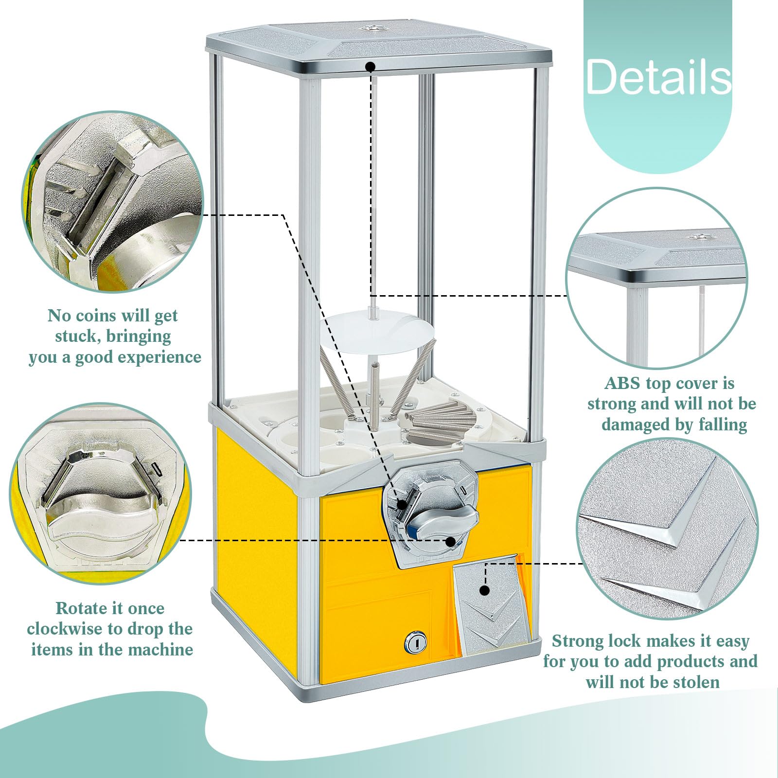 25 Inch Large Commercial Gumball Machine - Toy Capsule Vending Dispenser for 2 Inch Round Capsules, Gumballs & Bouncy Balls - Prize & Candy Machine (Yellow) - Perfect for Arcades, Malls, Restaurants & Retail Stores