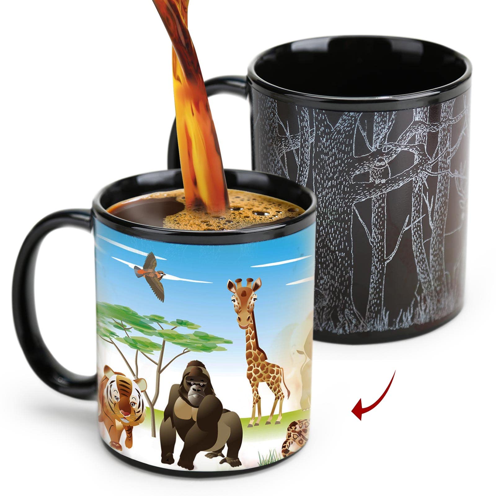 Fun Color Changing Ceramic Coffee Mug 11 oz - Zoo Animals Reveal with Hot Liquids - Unique Birthday Gifts for Women & Kids - Perfect for Tea, Coffee, Milk - Great for Home, Office & Gifts