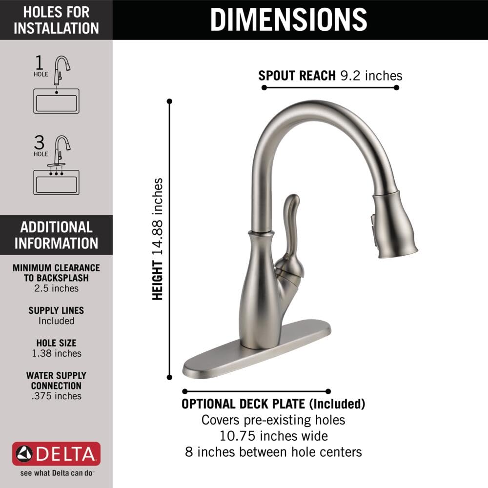 Delta Faucet Leland Brushed Nickel Kitchen Faucet with Pull Down Sprayer - Magnetic Docking Spray Head & SpotShield Stainless Finish - Perfect for Modern Kitchens & Easy Dishwashing (Model 9178-SP-DST)