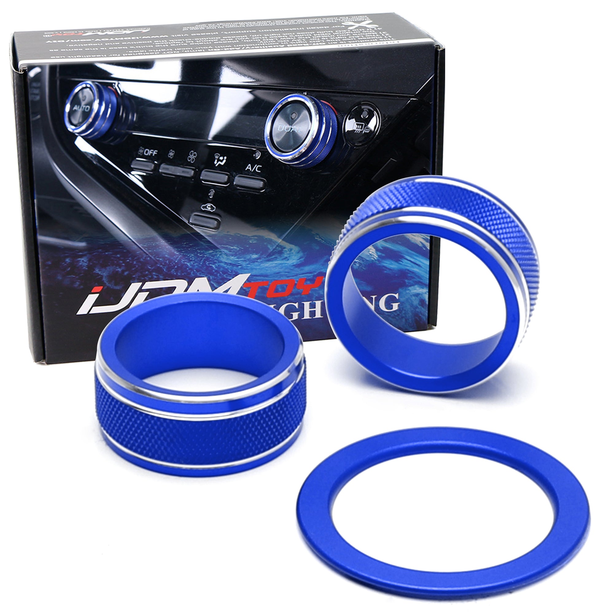 3-Piece Blue AC Turn Knobs & Engine Push Start Button Cover Trim Kit - Compatible with 2021-2024 Toyota Camry - Interior Styling Upgrade for Car Enthusiasts