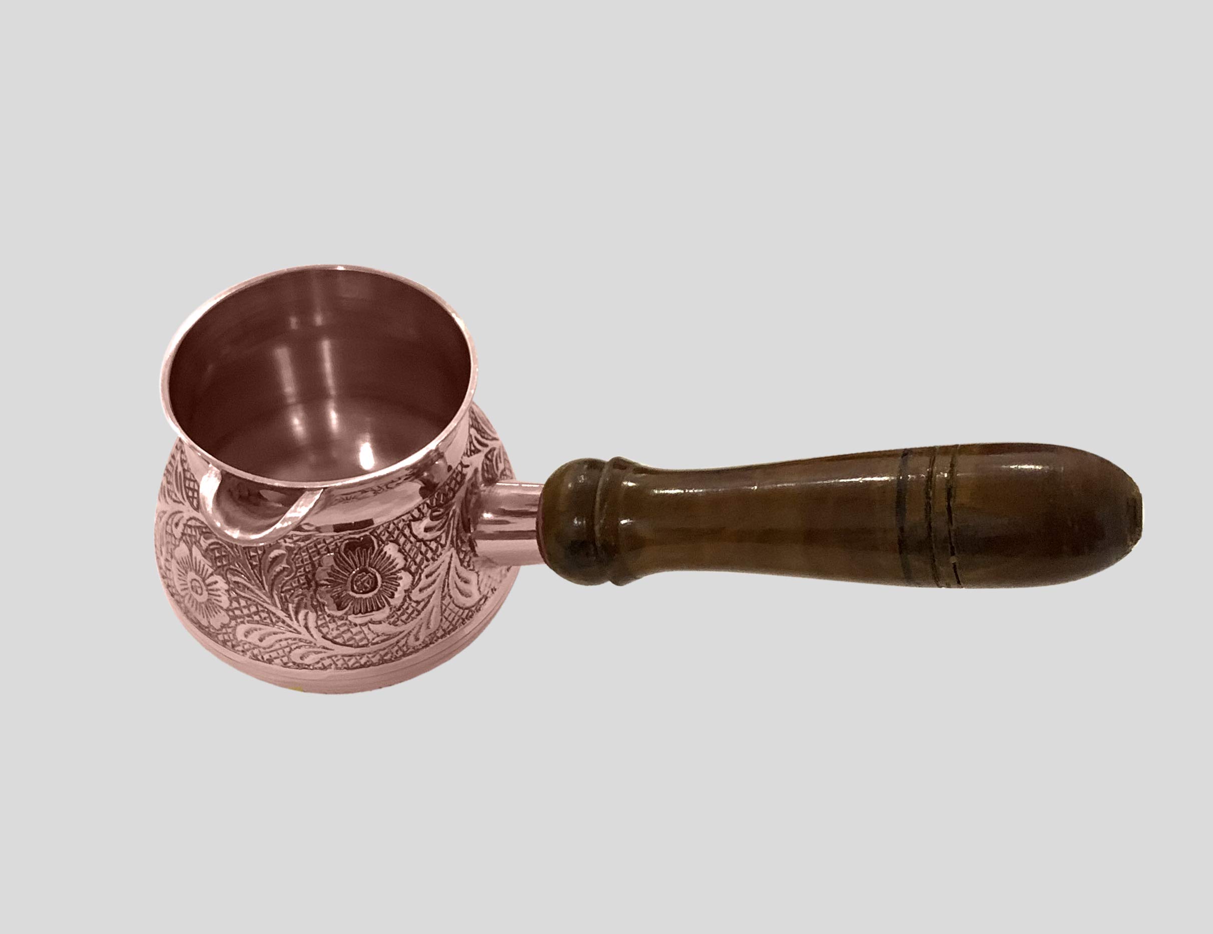2.5 Inch Floral Brass Turkish Greek Arabic Coffee Pot - Stovetop Coffee Maker for Kahwa, Kashmiri Tea & Tibetan Brews - 6 Oz Copper Kettle for Traditional Home Brewing & Gift Giving