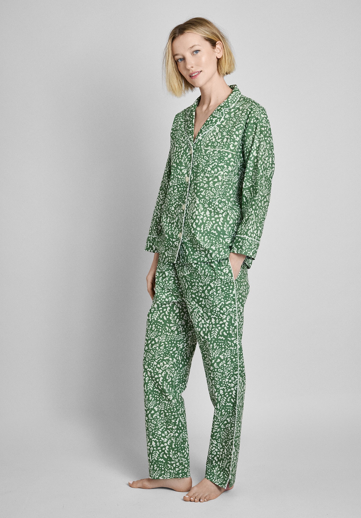 Marina Pajama Set in Canopy - Soft Cotton Sleepwear for Women, Comfortable Loungewear for Home & Travel | Perfect for Nighttime Relaxation, Spa Days and Cozy Evenings