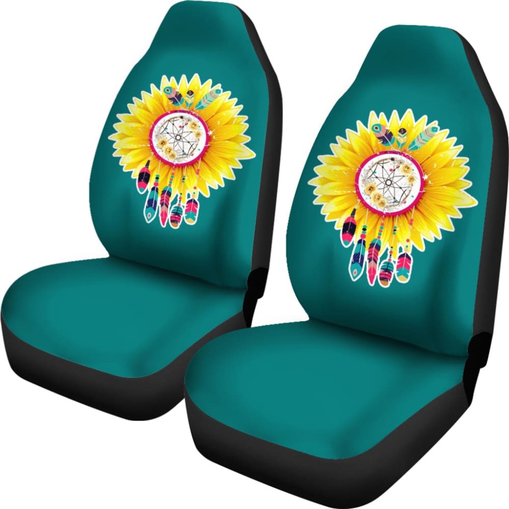 Premium Sunflower Native American Pattern Car Seat Covers - Soft Teal Background - Perfect Gift for Women & Men - Protect & Style Your Vehicle Seats for Daily Commute & Road Trips