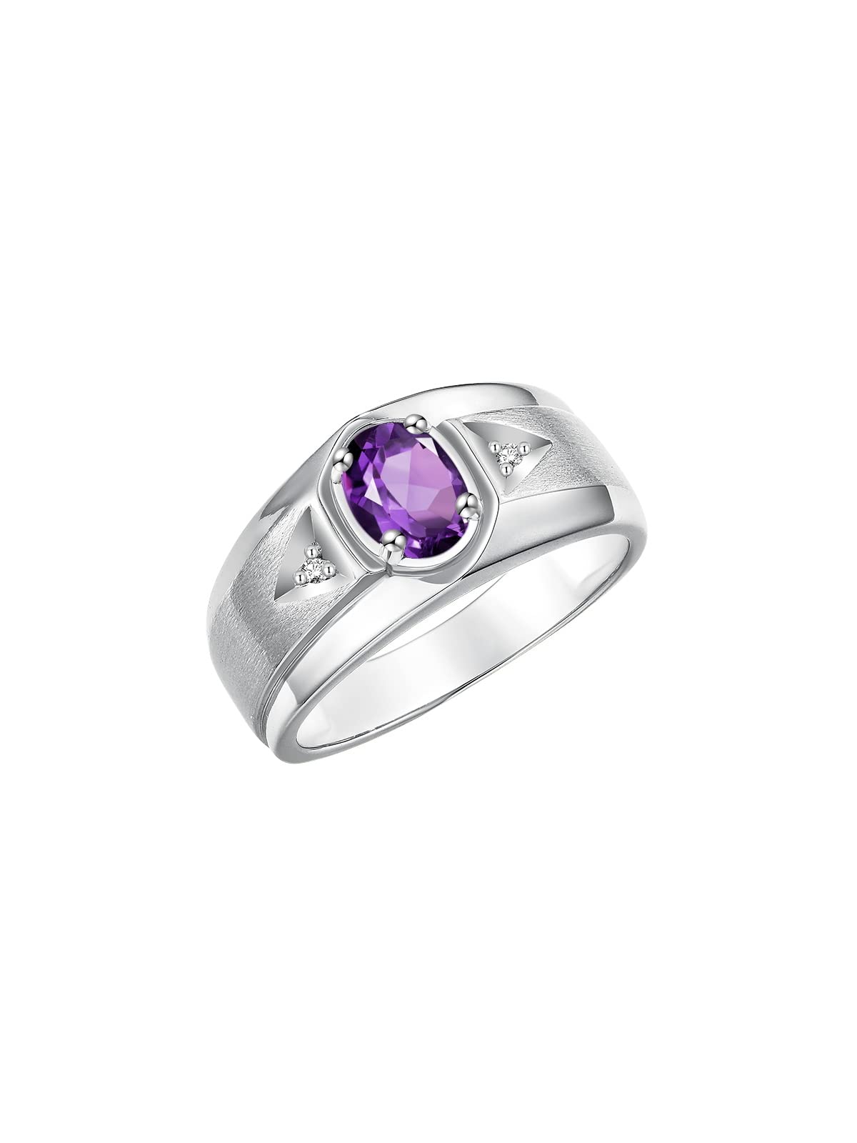 Rylos Men's Sterling Silver 7X5MM Oval Gemstone & Diamond Ring - Classic Birthstone Jewelry for Men, Sizes 8-13 | Perfect for Weddings, Anniversaries & Special Occasions