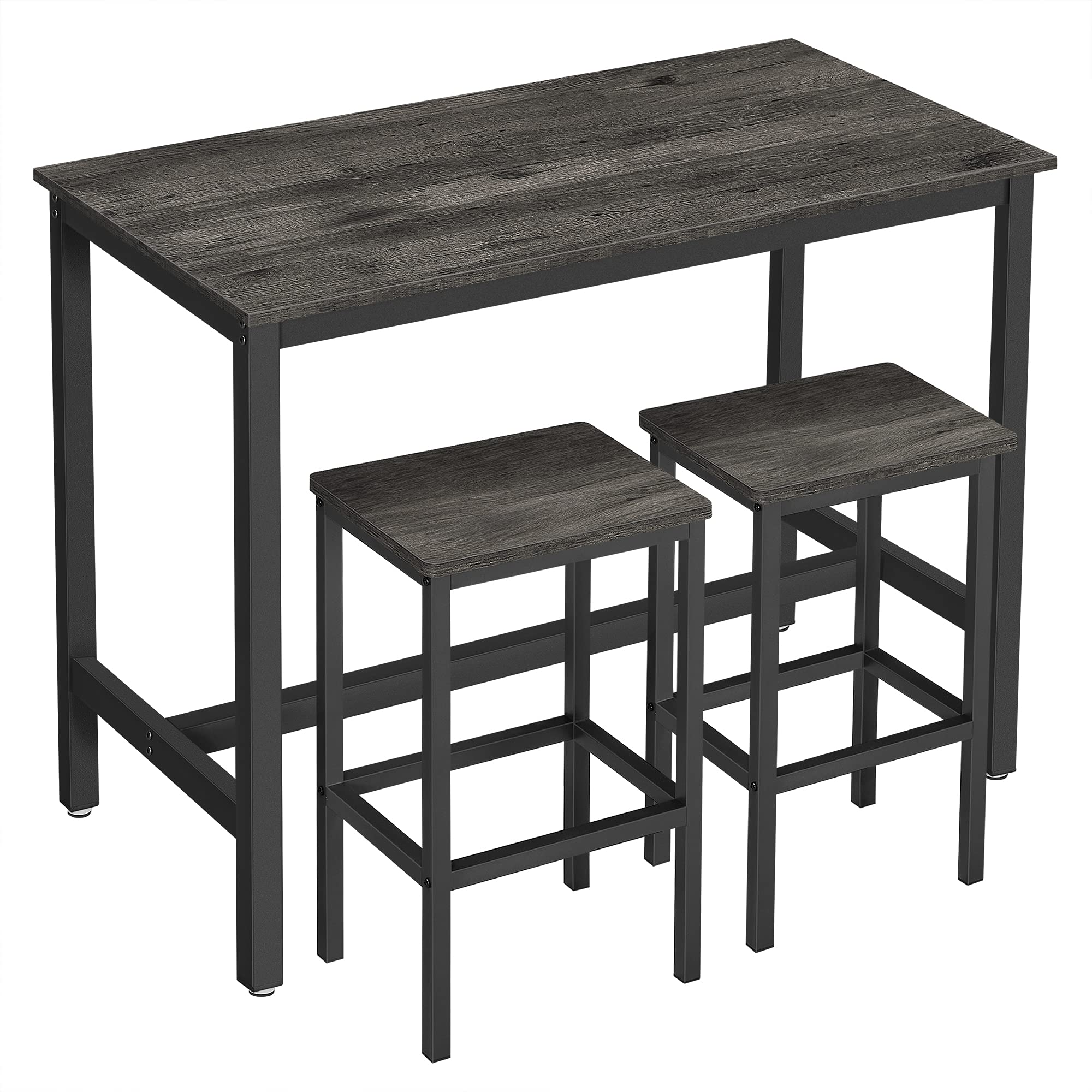 VASAGLE Industrial Bar Table Set with 2 Stools, Charcoal Gray and Black Kitchen Counter, Dining Table for Living Room, Party Room, Home Bar, and Small Space