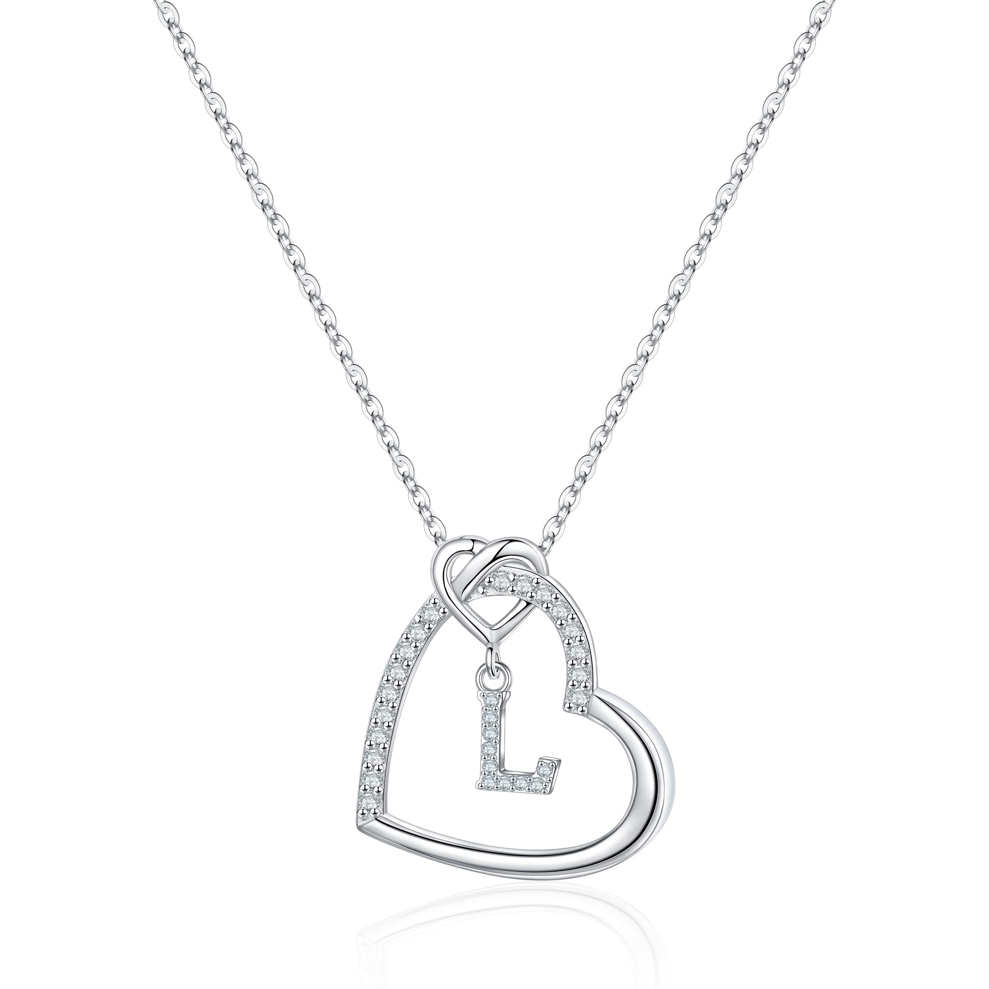Sterling Silver Heart Initial Necklace for Women & Girls - Personalized Letter Jewelry Gift for Birthday, Valentine's Day (Mom, Wife, Girlfriend) | Perfect for Everyday Wear, Date Nights & Special Occasions
