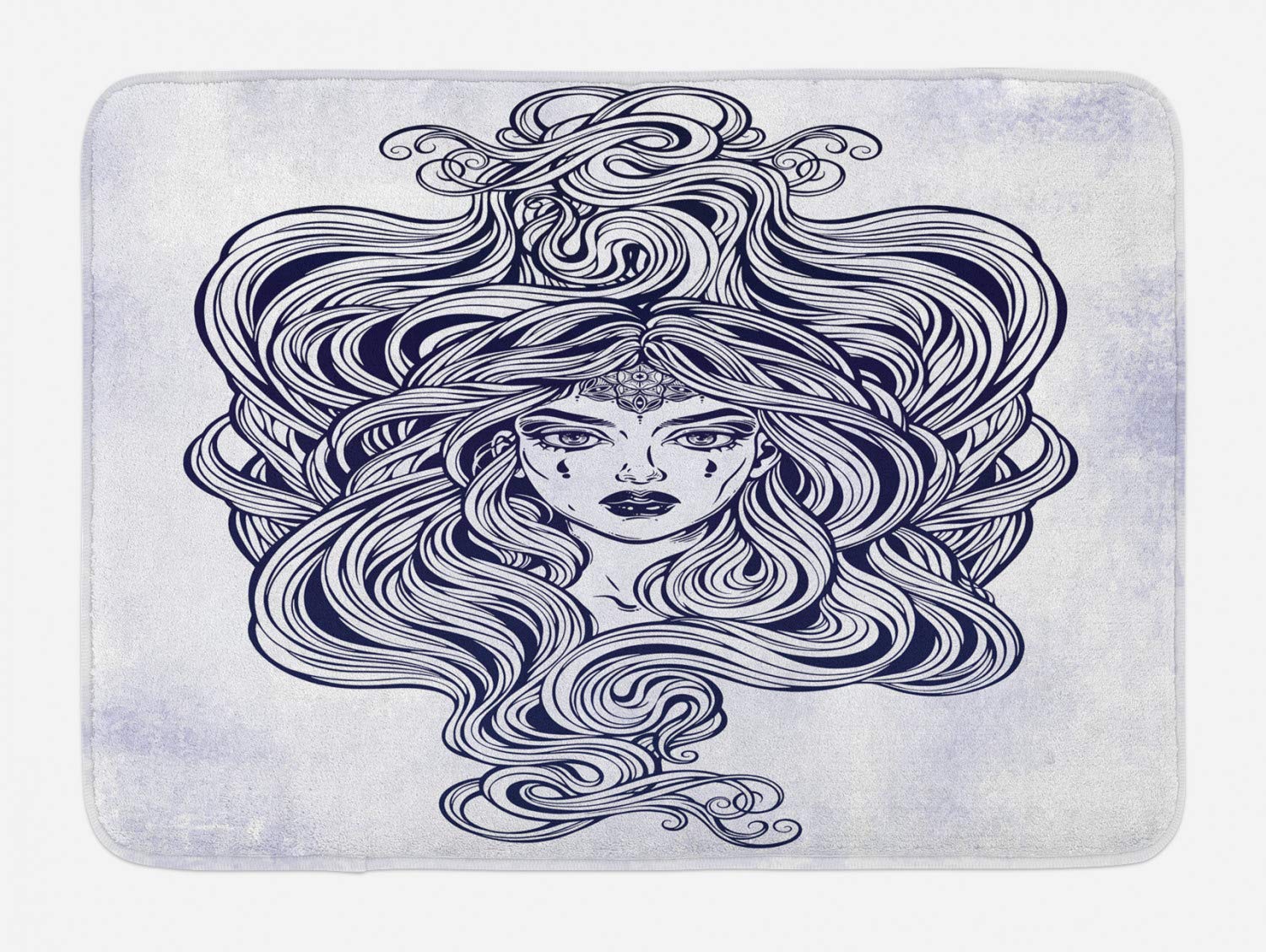 Ambesonne Hair Salon Bath Mat - Art Nouveau Style Mythological Medusa Hair Design, Non-Slip Plush Bathroom Rug, 30.2