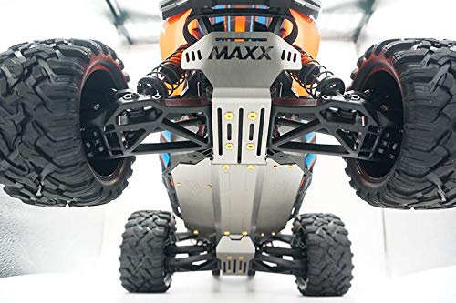 GPM Stainless Steel Skid Plates 36Pc Set for Traxxas 1/10 Maxx 4WD Monster Truck - Front, Center & Rear Chassis Upgrade Parts (Hollow Version) | Off-Road Protection & Durability Enhancement